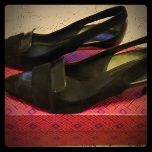 Tory Burch Black Suede Heels with Cutouts